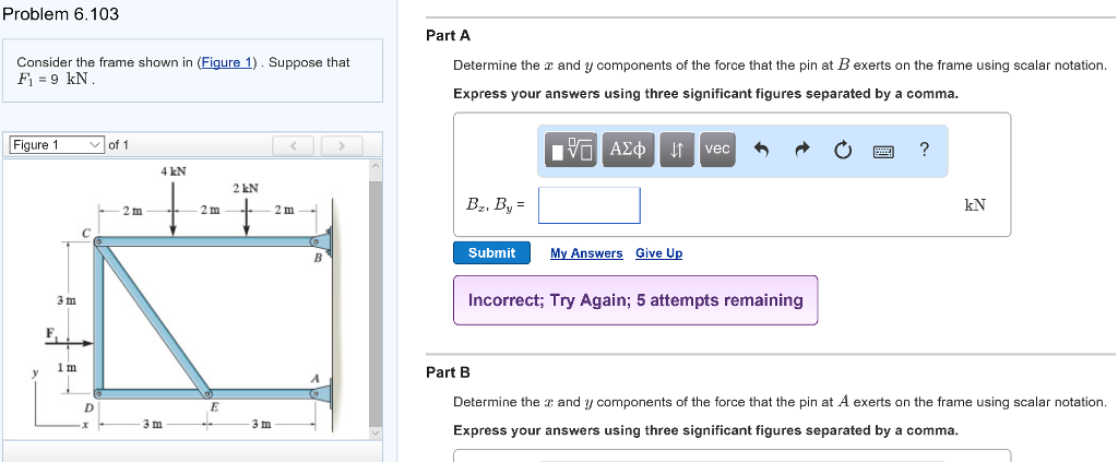 Solved Problem 6.103 Part A Consider the frame shown in | Chegg.com