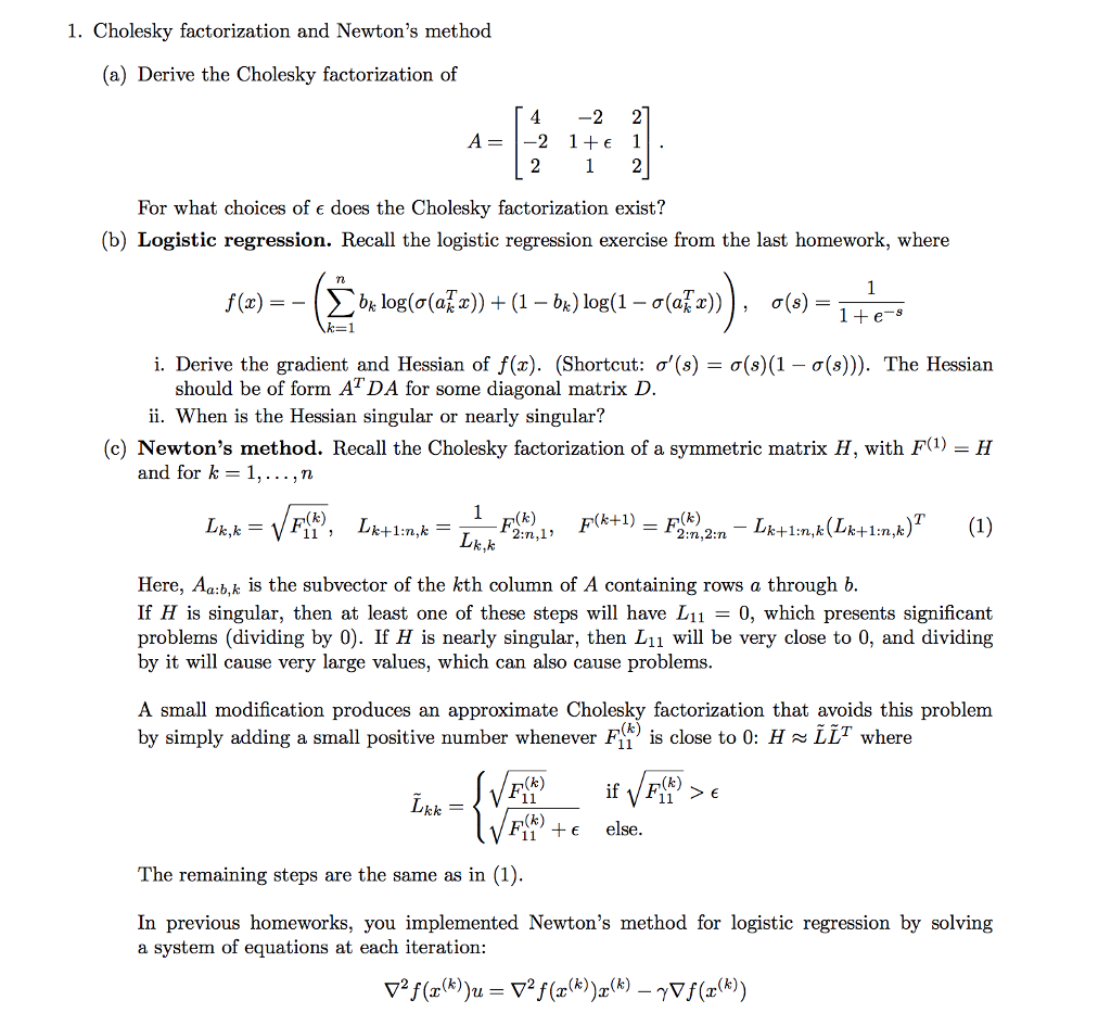 1. Cholesky factorization and Newton's methood (a) | Chegg.com