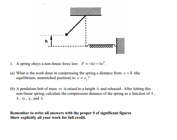 Solved A Spring Obeys A Non Linear Force Law F Kx Bx