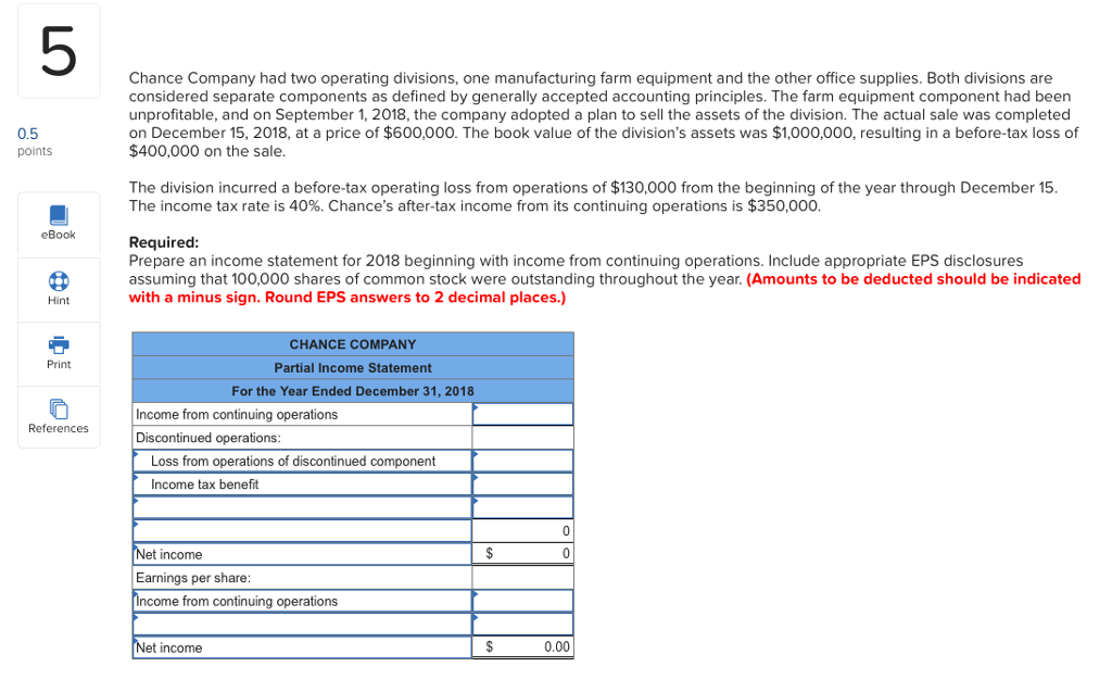 Solved 5 Chance Company had two operating divisions, one | Chegg.com