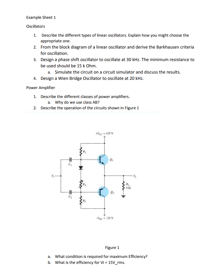 Solved Example Sheet 1 Oscillators Describe the different