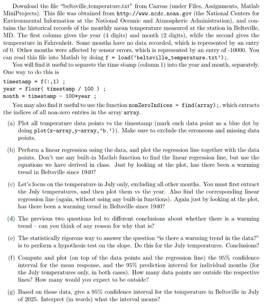 Download the file "beltsvilletemperature from Canvas