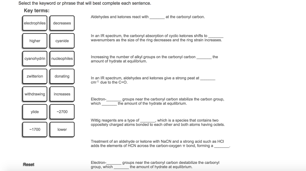 Solved Select the keyword or phrase that will best complete | Chegg.com