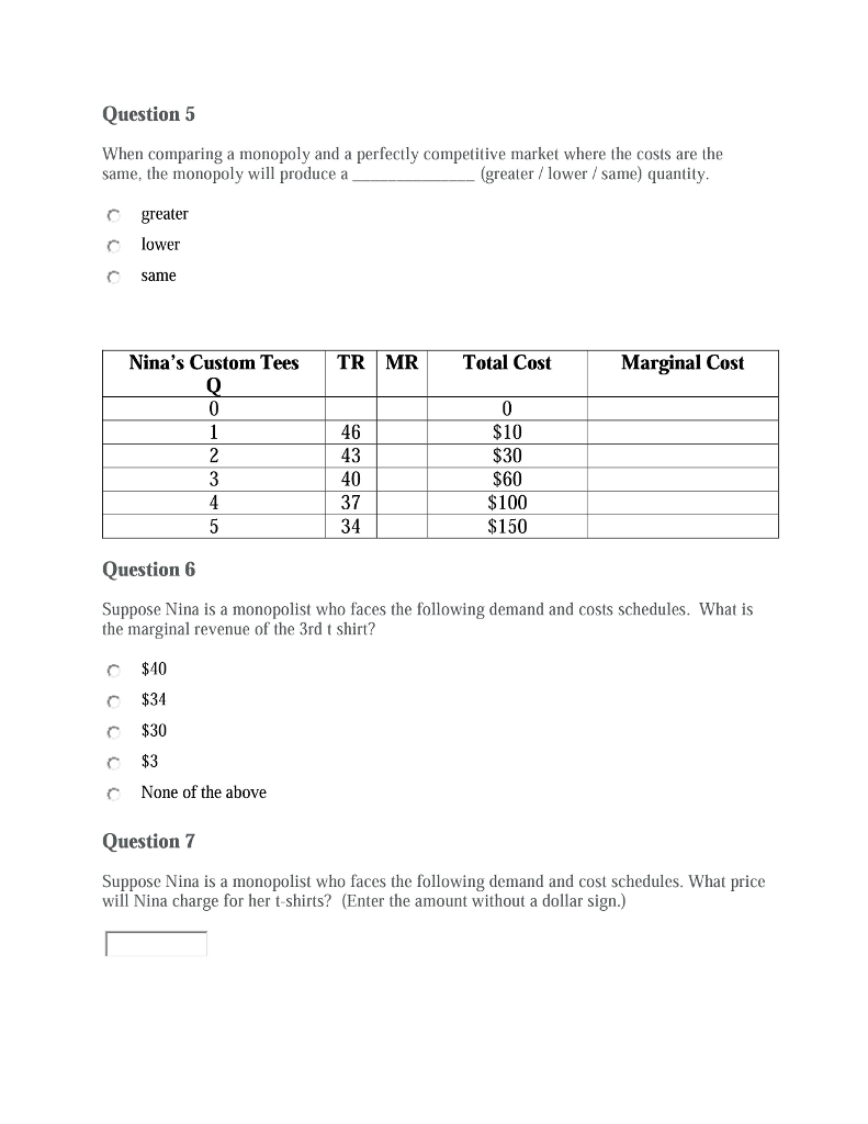 Solved Question5 When comparing a monopoly and a perfectly | Chegg.com