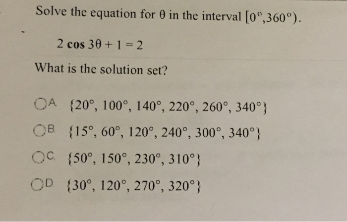 Solved Solve the equation for theta in the interval [0 | Chegg.com