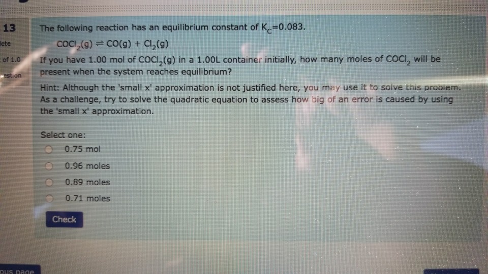 Solved 13 The following reaction has an equilibrium constant | Chegg.com