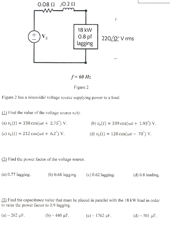 Solved Figure 2 Has A Sinusoidal Voltage Source Supplying | Chegg.com