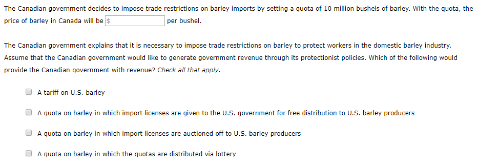 Solved 7. Effects of a quota on domestic prices The | Chegg.com