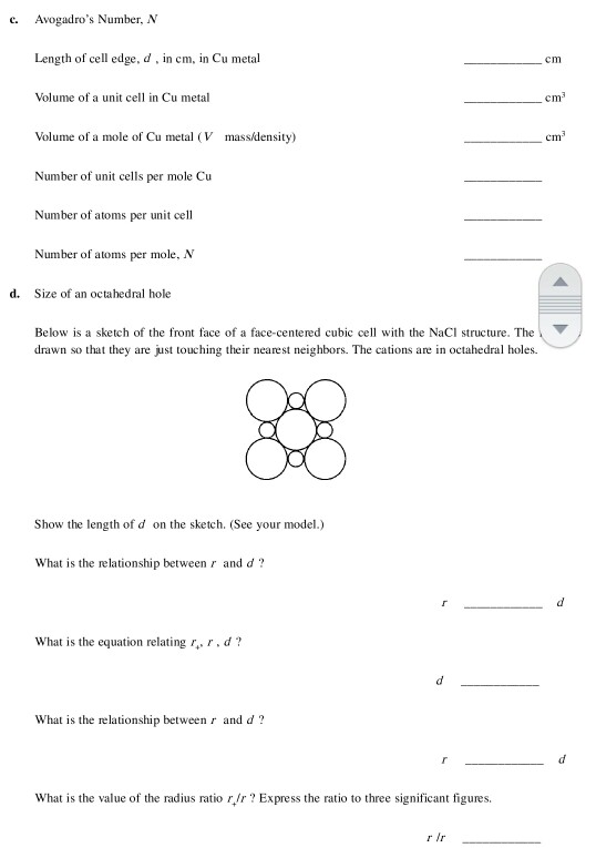 Solved Avogadro's Number, N Length of cell edge, d, in cm, | Chegg.com