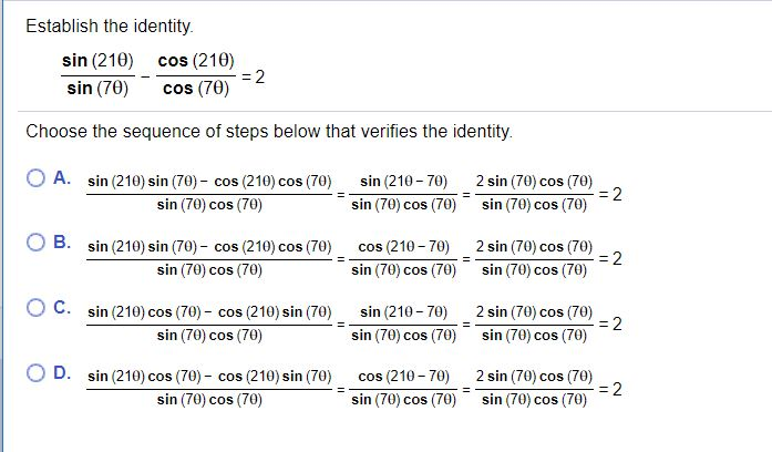 Solved Establish the identity sin (210) cos (210) sin | Chegg.com