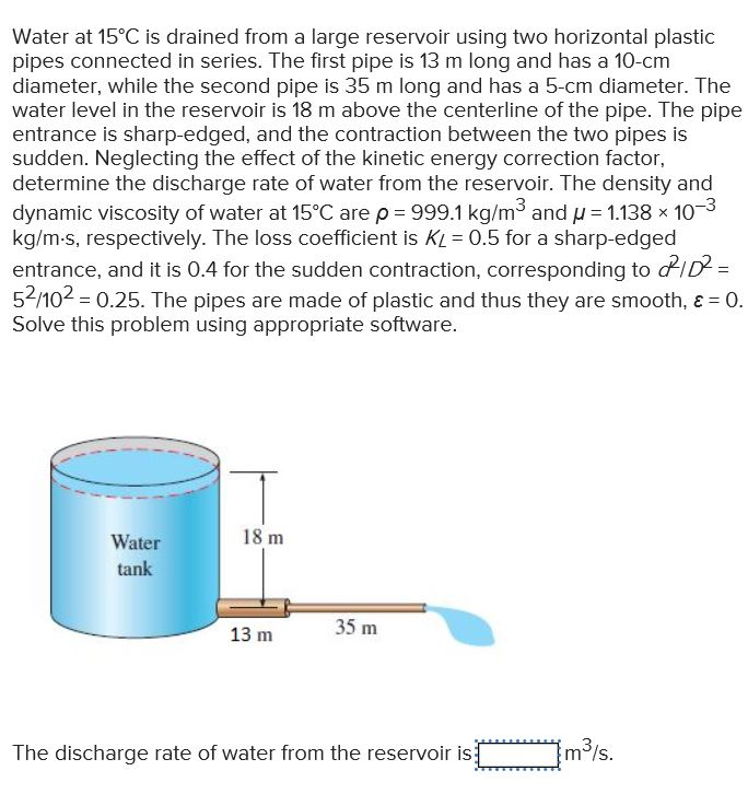 Solved Water at 15°C is drained from a large reservoir using | Chegg.com