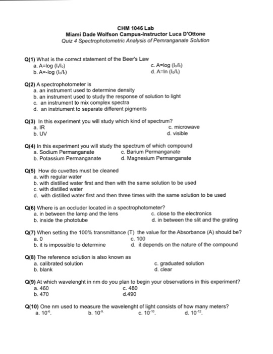 Solved What is the correct statement of the Beer's Law
