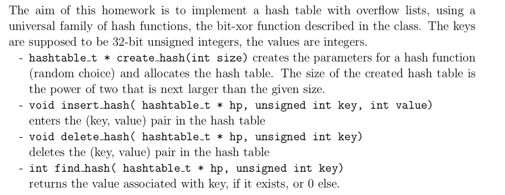 The Aim Of This Homework Is To Implement A Hash Table Chegg