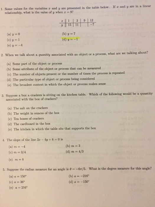 Solved Some values for the variable x and y are presented in | Chegg.com