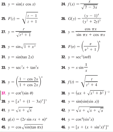 Solved 23. y sin x cos x) sin 1 x2 31 y- sin (tan 2x) 33. | Chegg.com