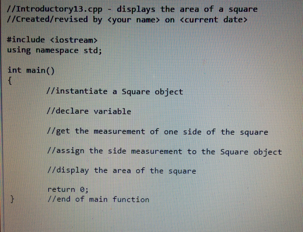 Solved Complete a program that uses the Square class shown | Chegg.com