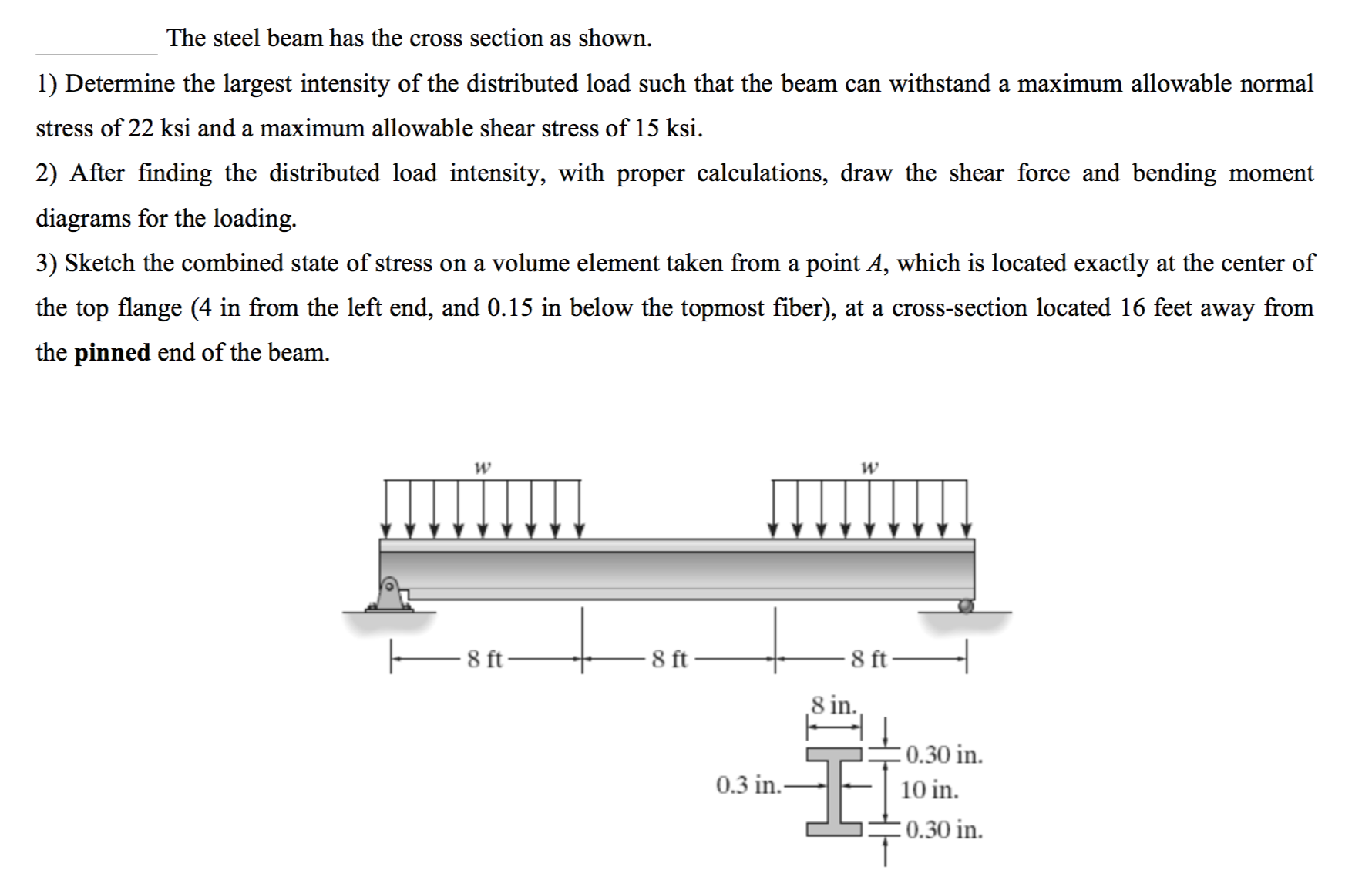 The steel beam has the cross section as shown. 1)