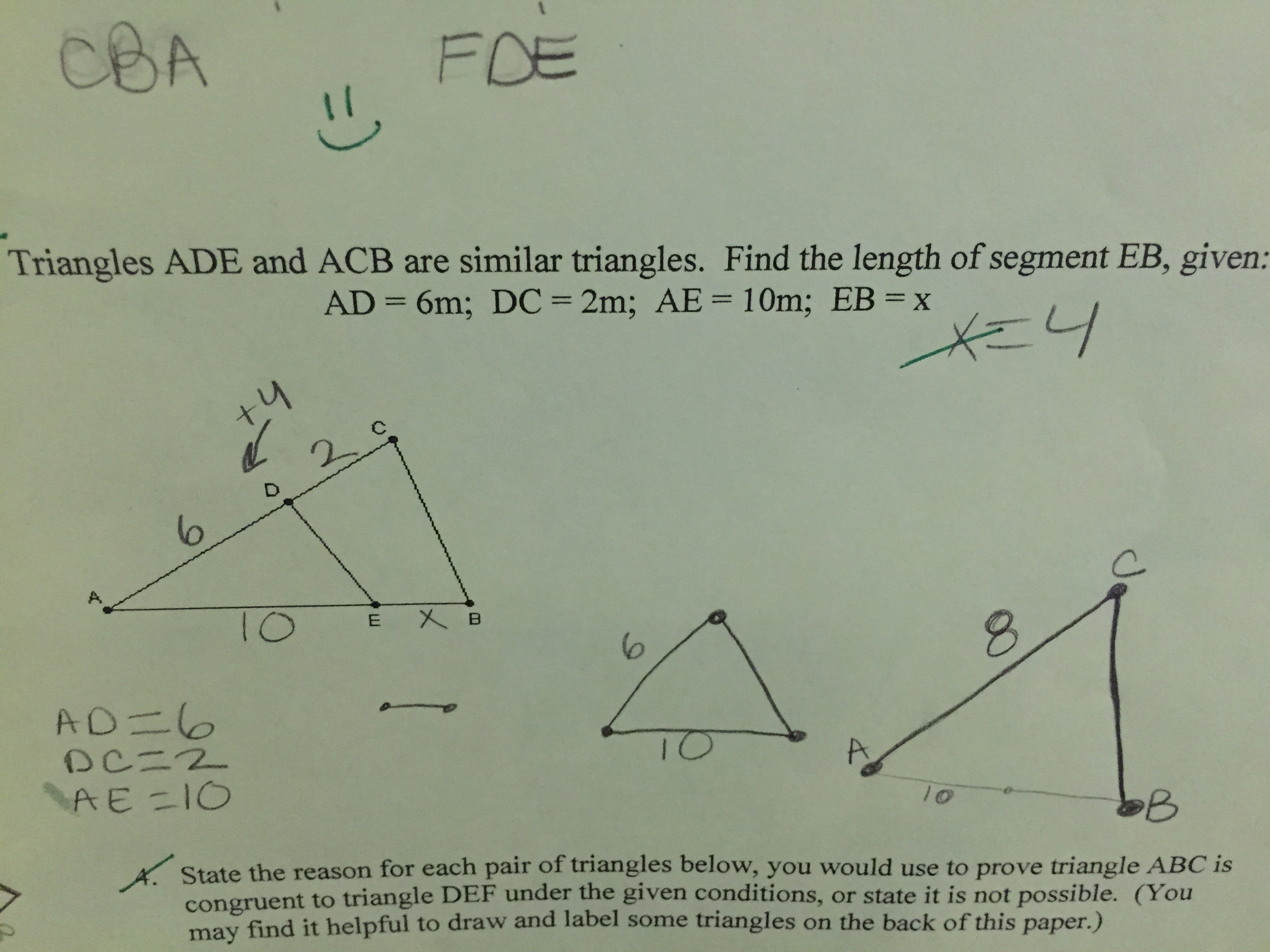 Solved Triangles ADE and ACB are similar triangles. Find the | Chegg.com