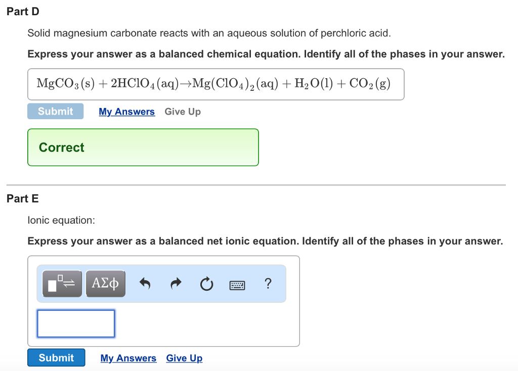 Solved Part D Solid magnesium carbonate reacts with an