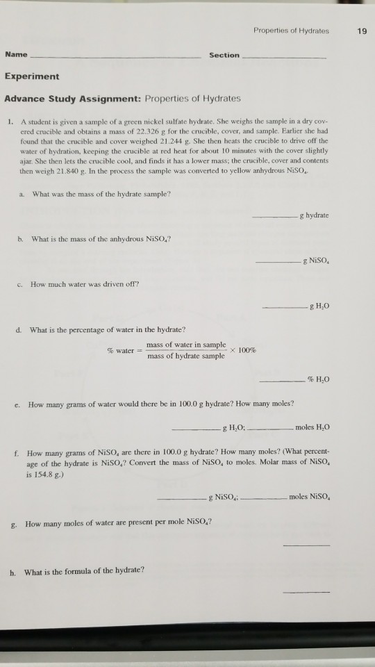 advance study assignment properties of hydrates