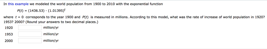 Solved In this example we modeled the world population from | Chegg.com