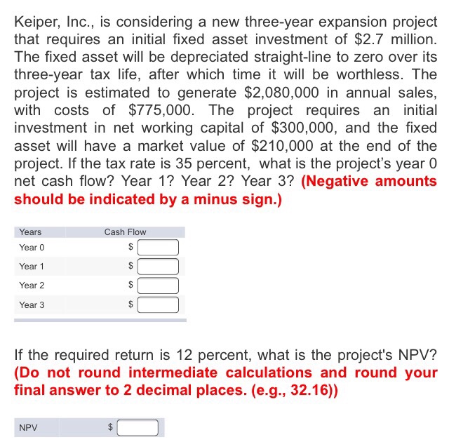 Solved Keiper, Inc., is considering a new three-year | Chegg.com