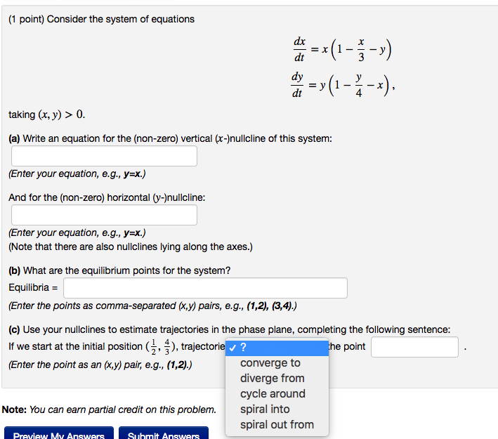 Solved Consider the system of equations dx/dt = x (1 - x/3 | Chegg.com
