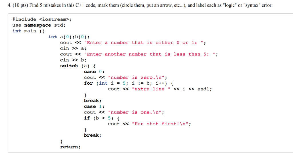 Solved 4. (10 pts) Find 5 mistakes in this C code, mark them | Chegg.com