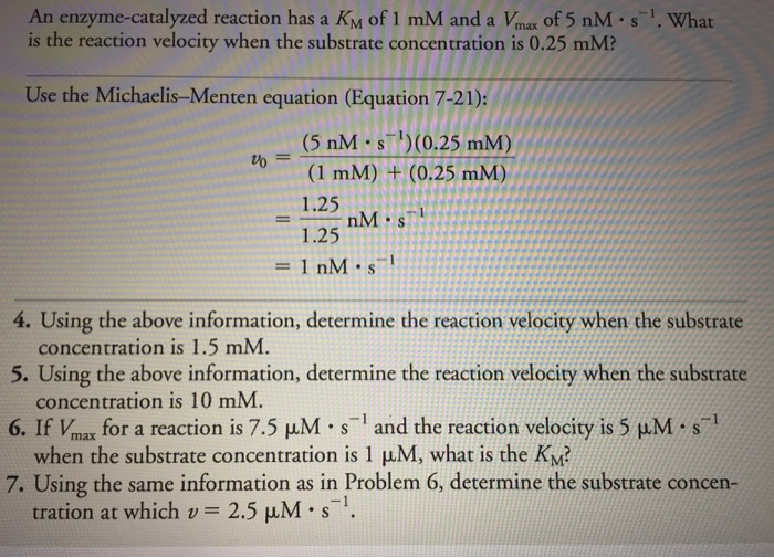 Solved An enzymecatalyzed reaction has a K_M of 1 mM and a