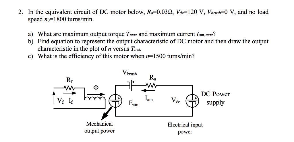 Solved In the equivalent circuit of DC motor below, R_d = | Chegg.com