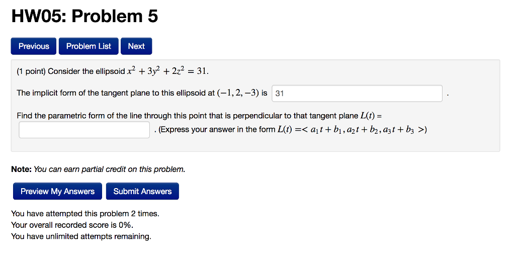 Solved HW05: Problem 5 Previous Problem List Next (1 Point) | Chegg.com