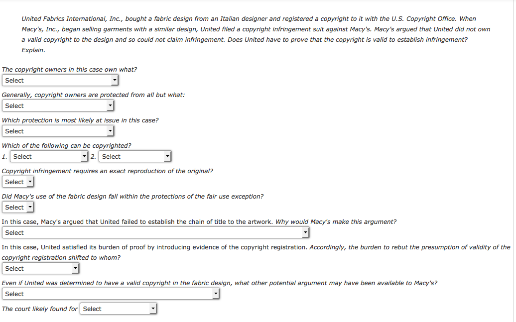 United Fabrics International, Inc., bought a fabric