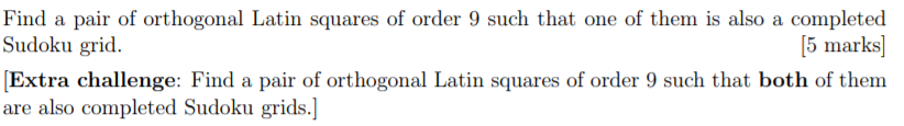 Solved find a pair of orthogonal latin squares of order 9 chegg