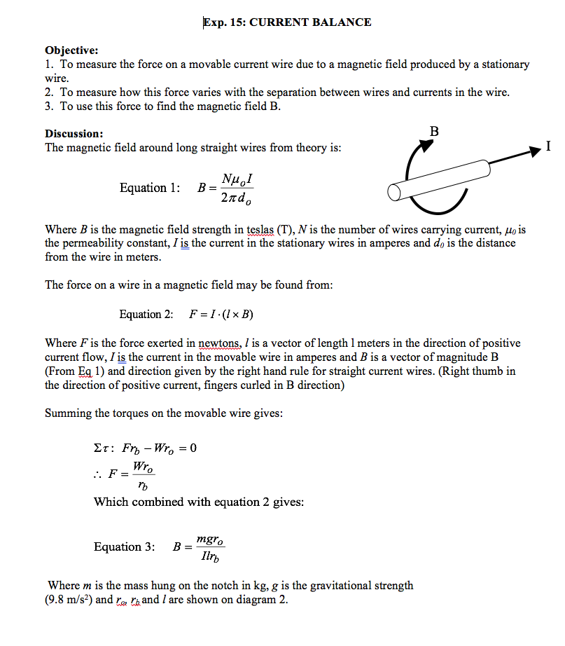 Exp. 15: CURRENT BALANCE Objective: 1. To measure the | Chegg.com