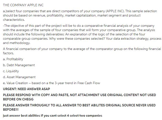 THE COMPANY APPLE INC a.)select four companies that | Chegg.com