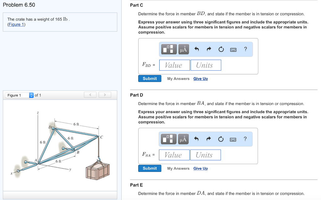 Solved Problem 6.50 Part A Determine the forces in members | Chegg.com