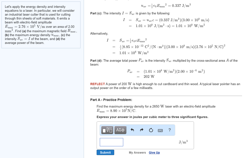 Solved Let's Apply The Energy Density And Intensity | Chegg.com