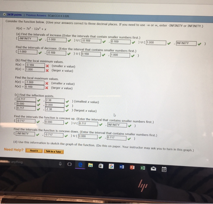 Solved Consider the function below. (Give your answers | Chegg.com