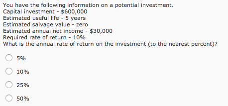 Solved You have the following information on a potential | Chegg.com