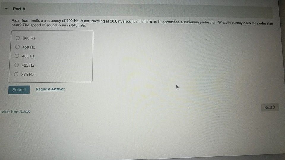 Solved Part A A car horn emits a frequency of 400 Hz. A car