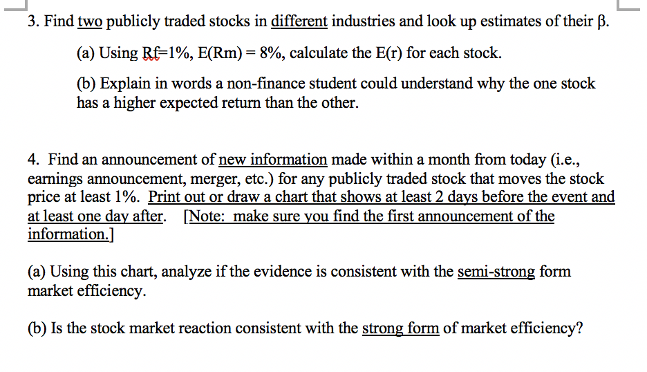 Solved 3. Find two publicly traded stocks in different