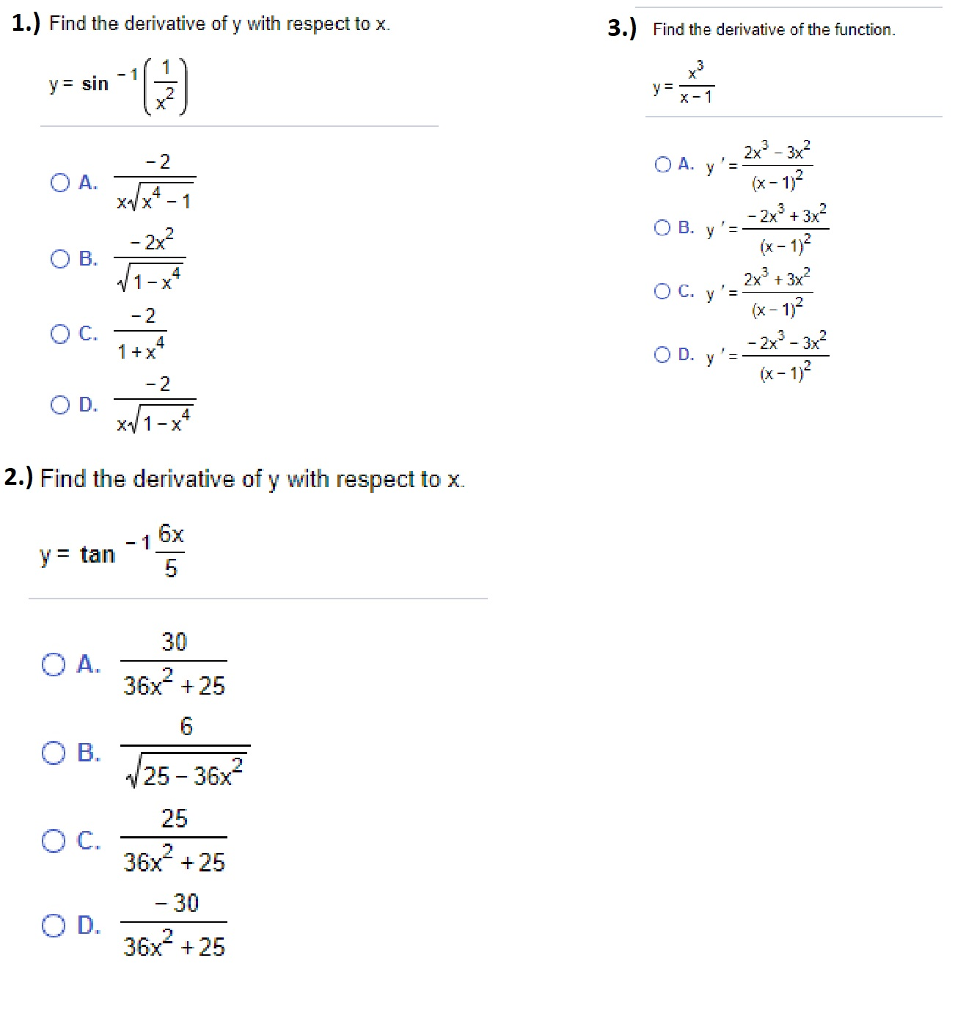 Solved 1 Find The Derivative Of Y With Respect To X 2 Chegg
