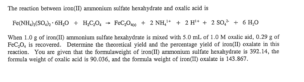 Solved The Reaction Between Ironii Ammonium Sulfate 9632