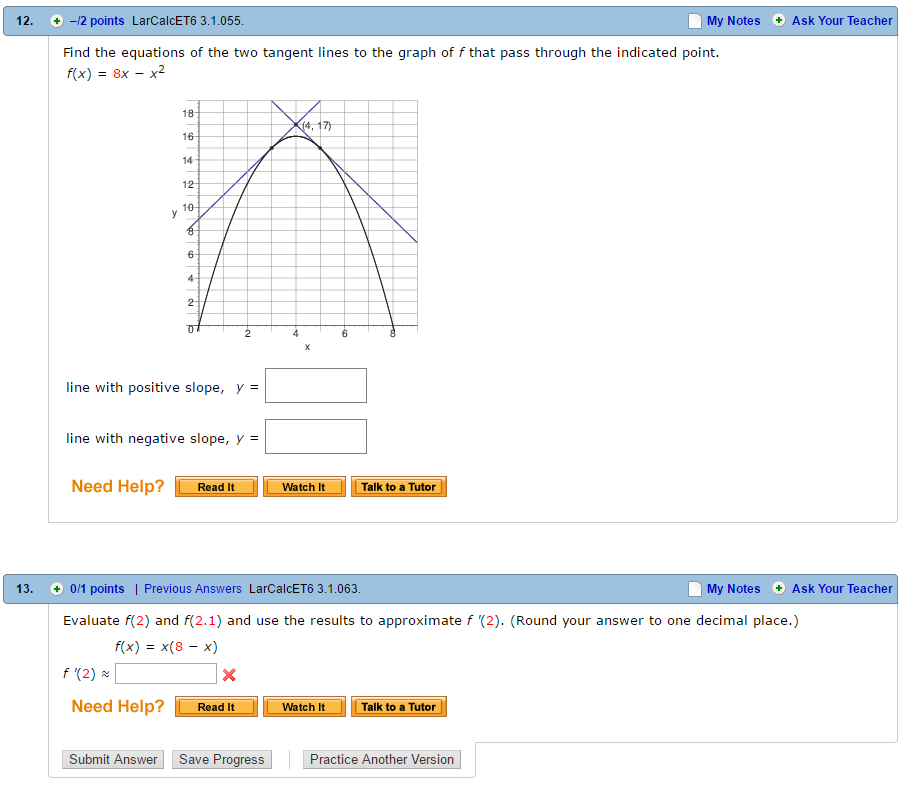 Solved Find The Equations Of The Two Tangent Lines To The Chegg Com