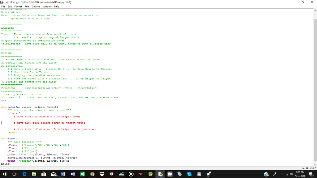 Solved Lab11Startpy CAUserdDda1Start.py (3.6.2) File Edit | Chegg.com