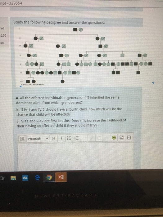 Solved Study the following pedigree and answer the | Chegg.com