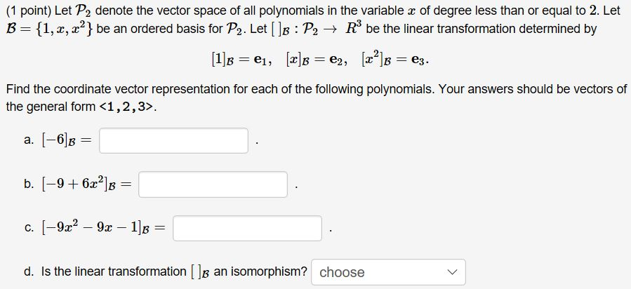 Solved 1 Point Let P2 Denote The Vector Space Of All