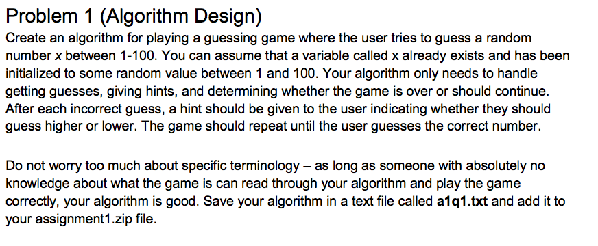 Solved Create an algorithm for playing a guessing game where | Chegg.com