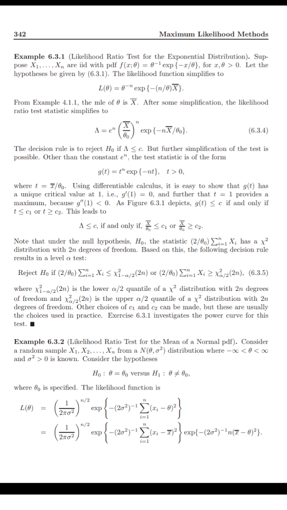 342 Maximum Likelihood Methods Example 6.3.1 | Chegg.com