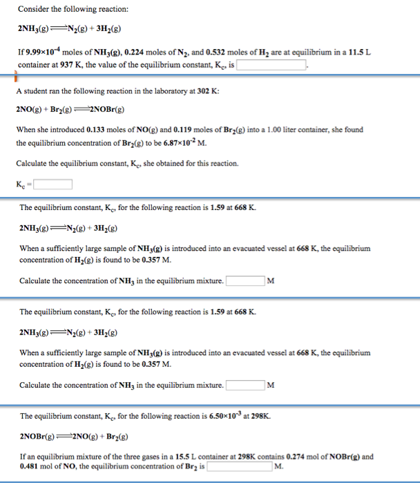 Solved Consider the following reaction: 2NH_3(g) N_2(g) + | Chegg.com